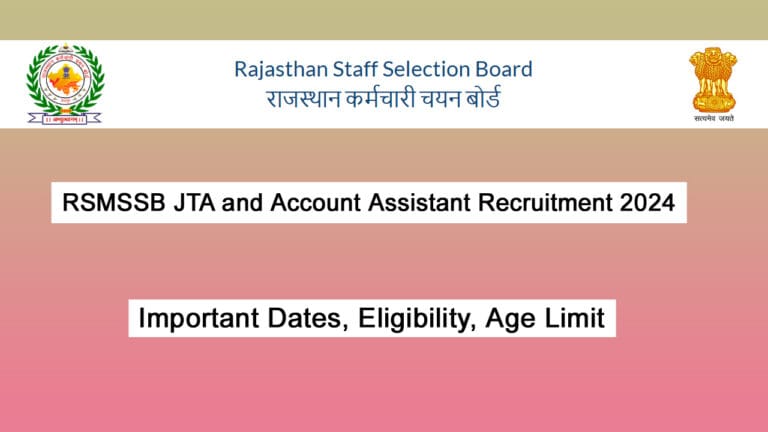 RSMSSB JTA and Account Assistant Recruitment 2024