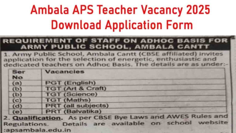 Ambala APS Teacher Vacancy 2025