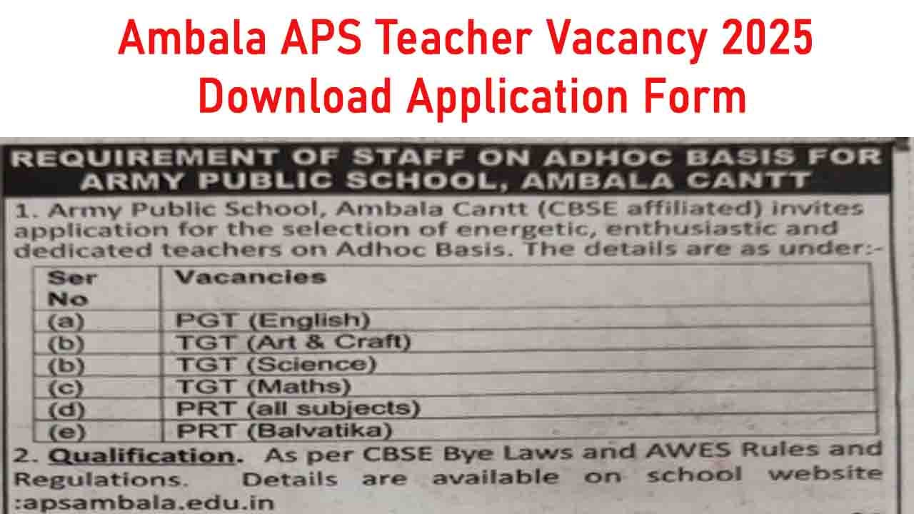 Ambala APS Teacher Vacancy 2025