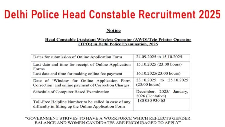 Delhi Police Head Constable Recruitment 2025