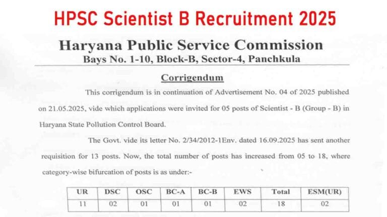 HPSC Scientist B Recruitment 2025