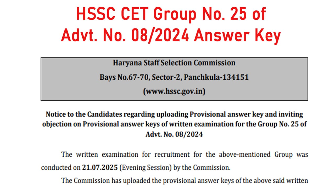 HSSC CET Group 25 Answer Key 2025
