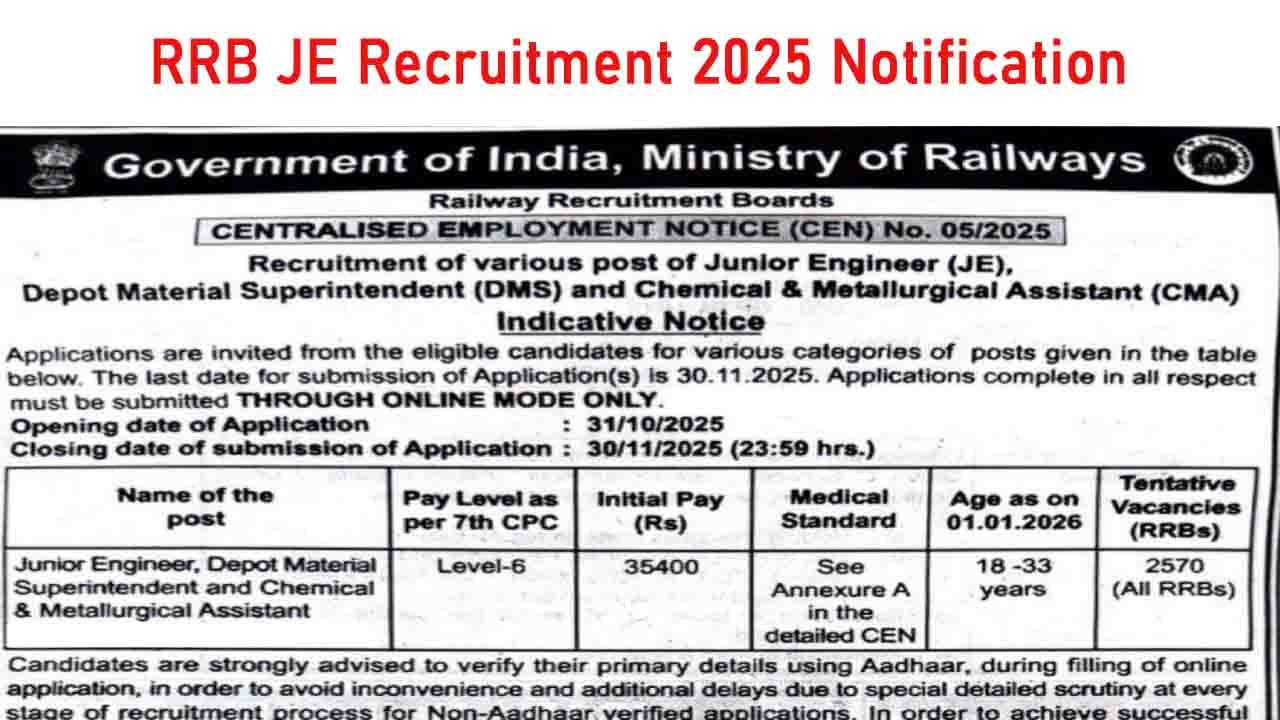RRB JE Recruitment 2025