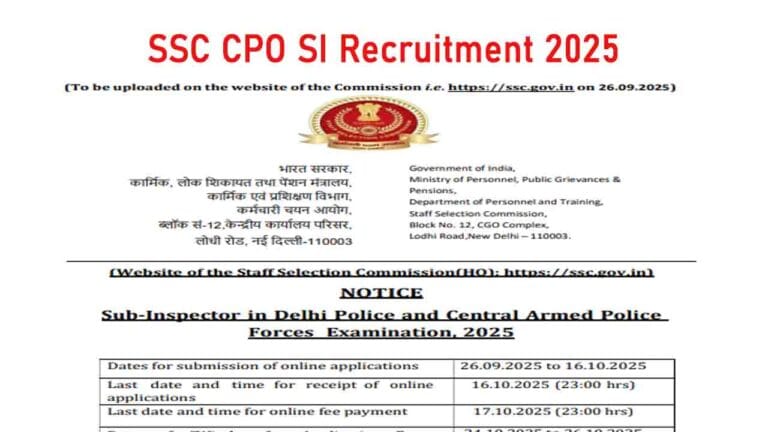 SSC CPO SI Recruitment 2025