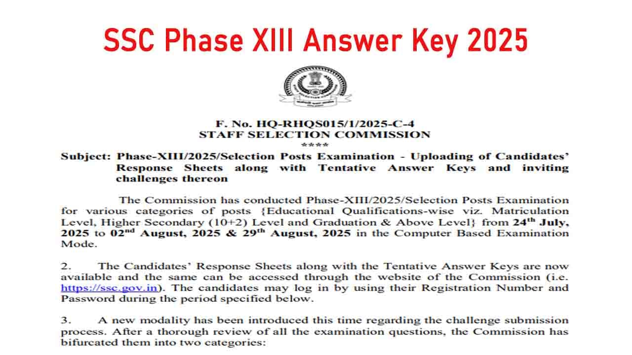 SSC Phase XIII Answer Key 2025