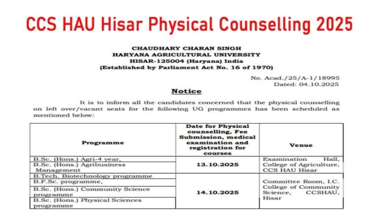 CCS HAU Hisar Physical Counselling 2025