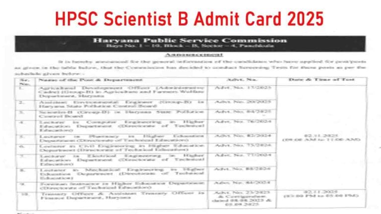HPSC Scientist B Admit Card 2025