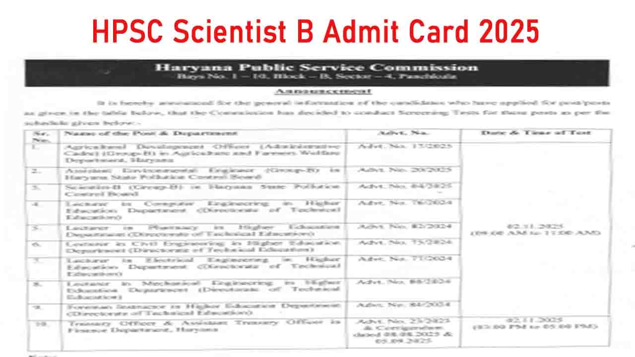HPSC Scientist B Admit Card 2025