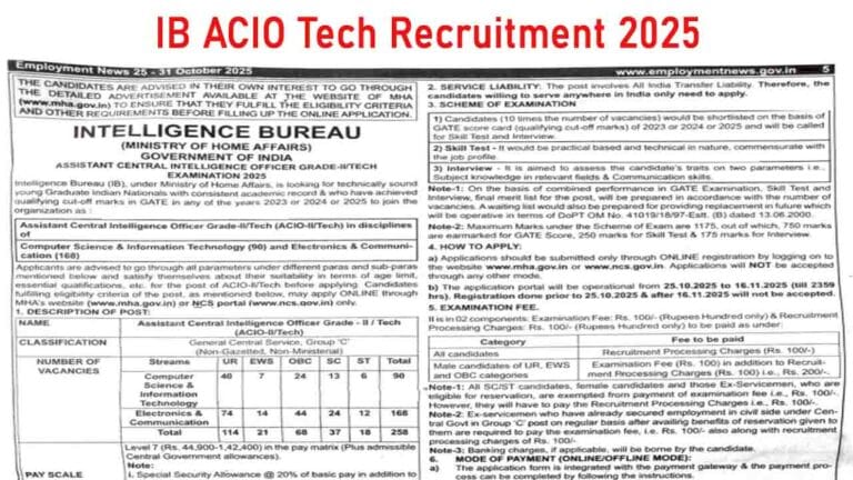 IB ACIO Tech Recruitment 2025