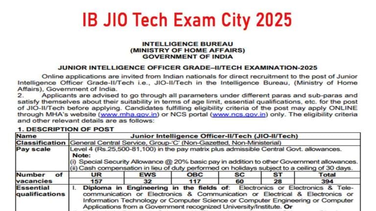 IB JIO Tech Exam City 2025