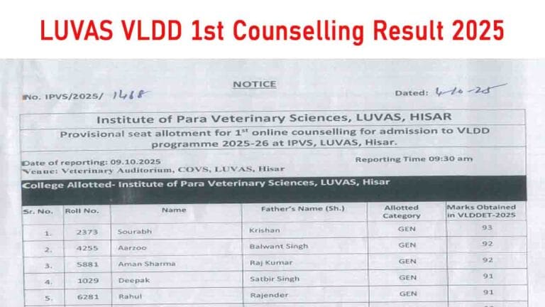 LUVAS VLDD 1st Counselling Result 2025