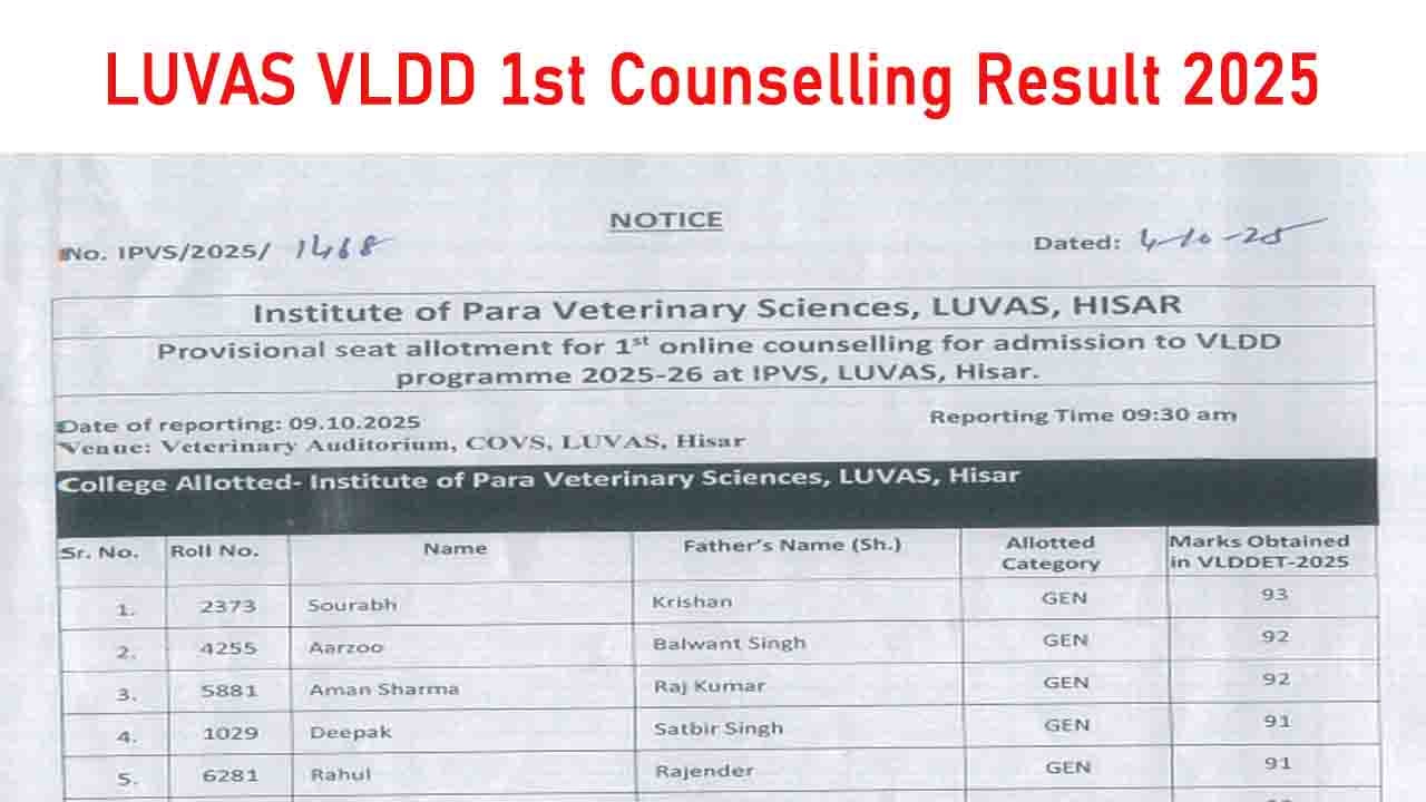 LUVAS VLDD 1st Counselling Result 2025