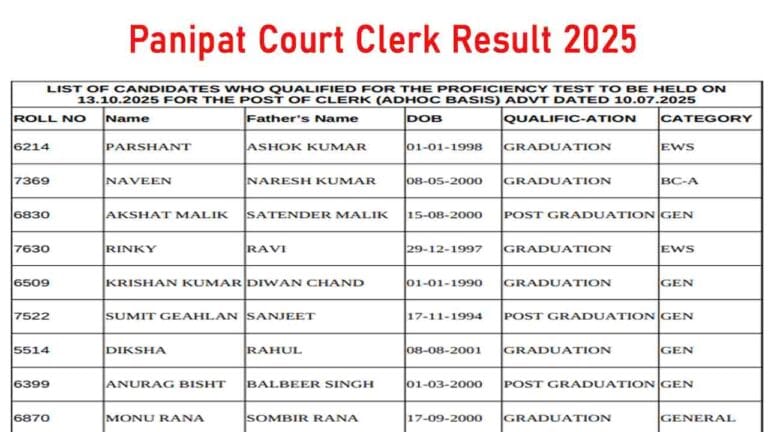 Panipat Court Clerk Result 2025
