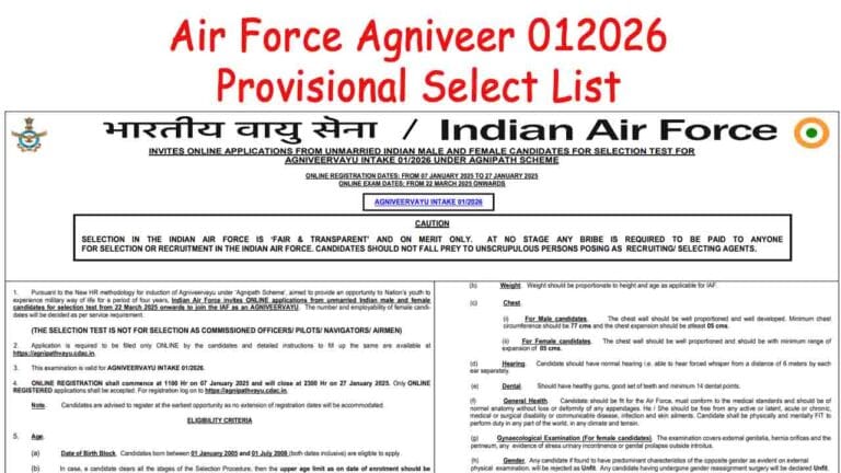 Air Force Agniveer 012026 Provisional Select List