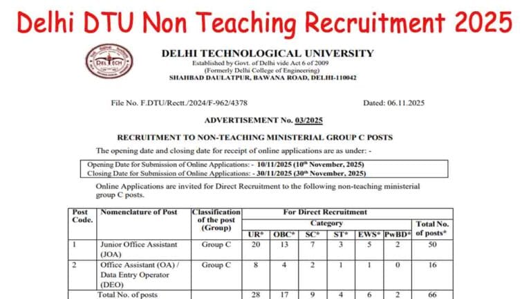 Delhi DTU Non Teaching Recruitment 2025