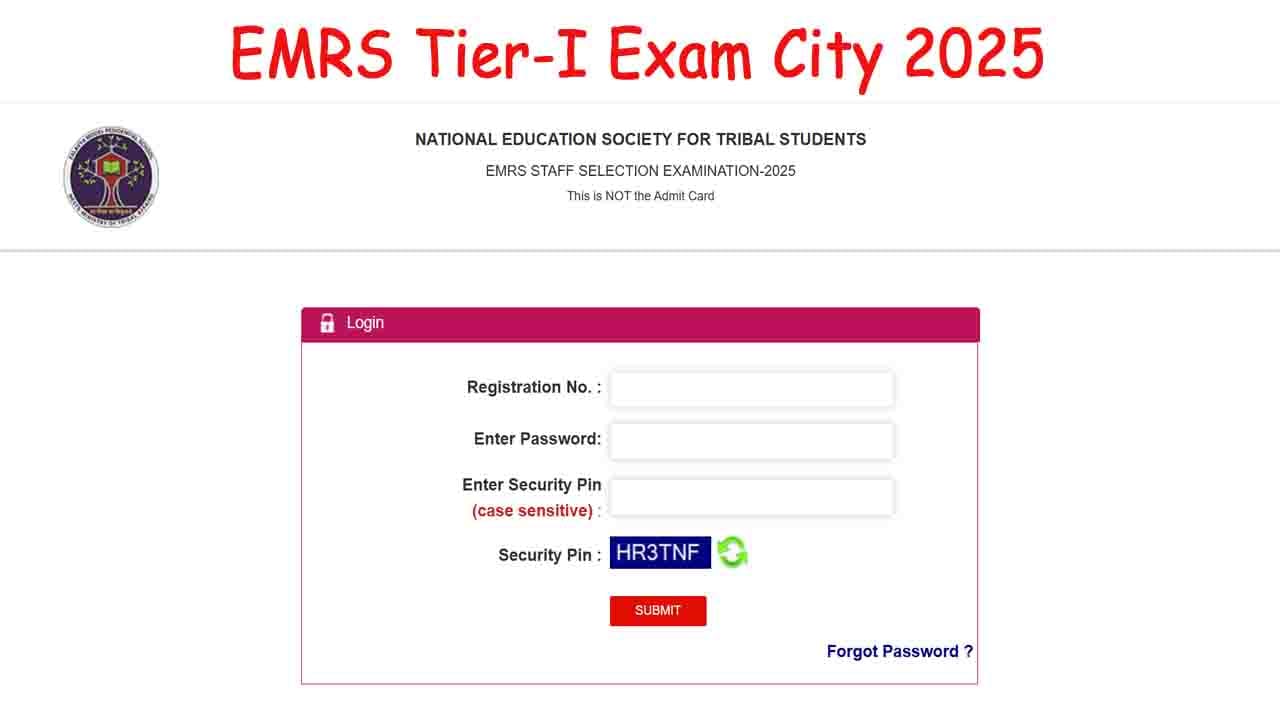 EMRS Tier-I Exam City 2025