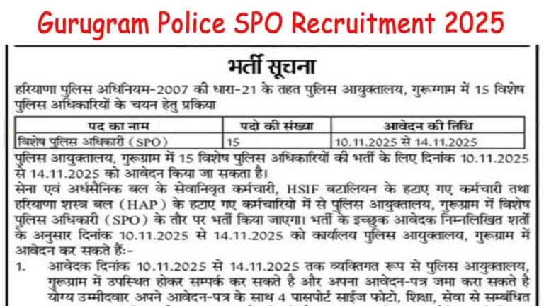 Gurugram Police SPO Recruitment 2025