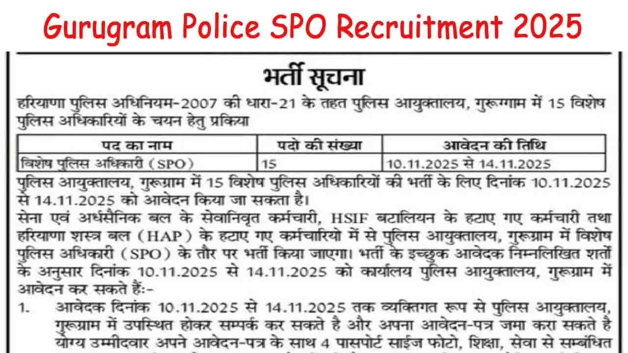 Gurugram Police SPO Recruitment 2025