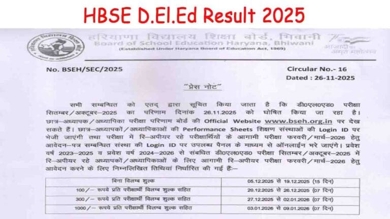 HBSE D.El.Ed Result 2025