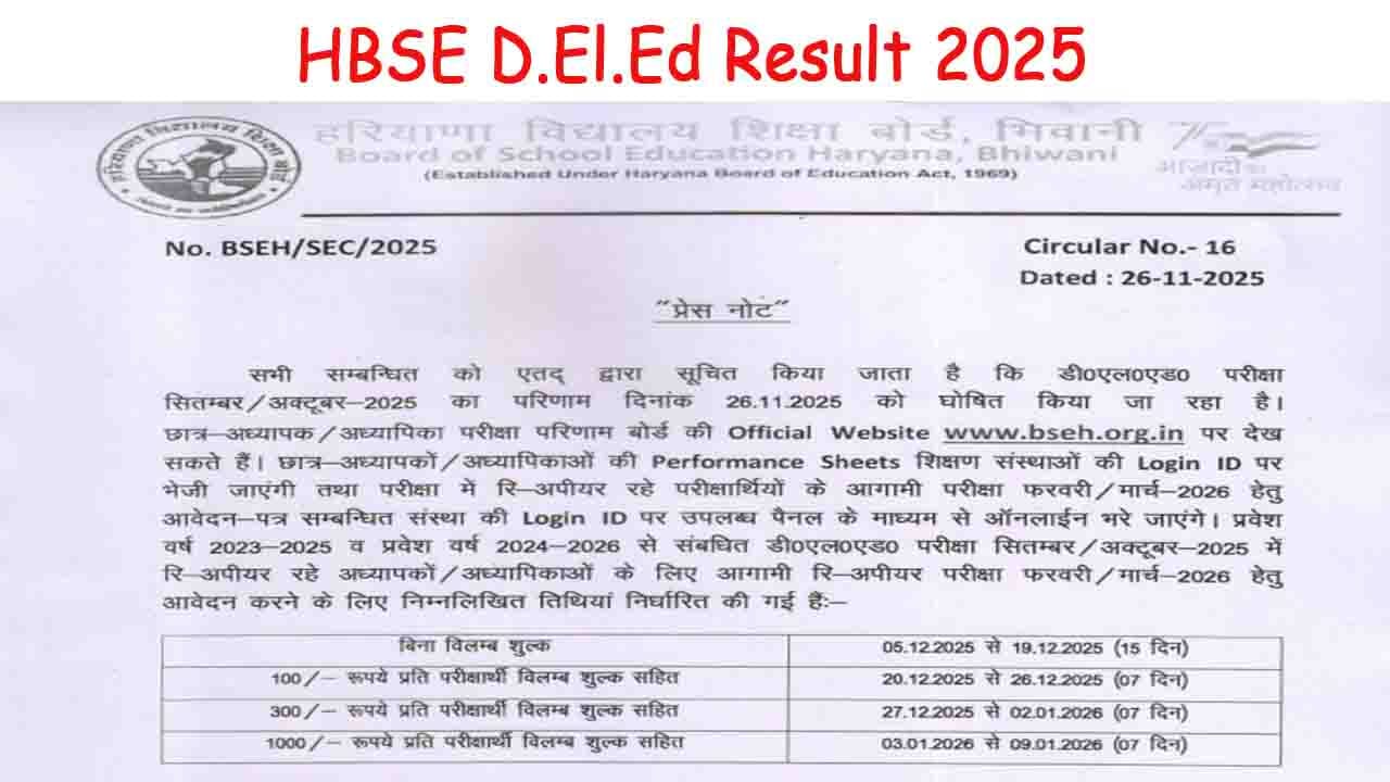 HBSE D.El.Ed Result 2025