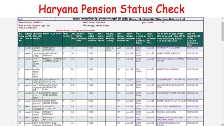 Haryana Pension Status Check