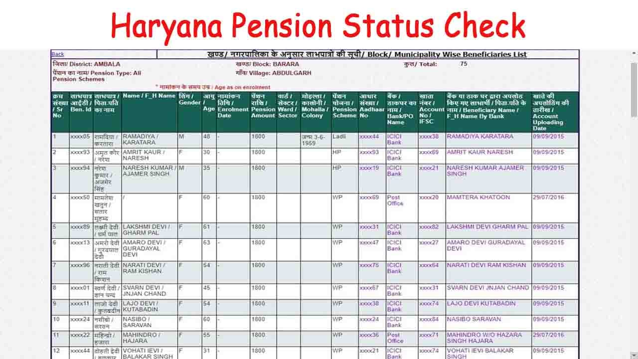 Haryana Pension Status Check