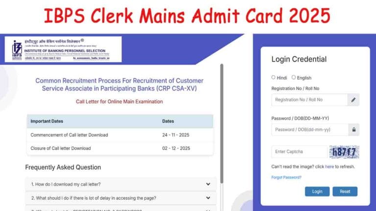 IBPS Clerk Mains Admit Card 2025
