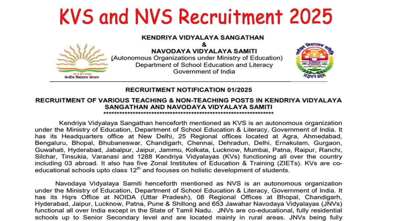 KVS and NVS Recruitment 2025