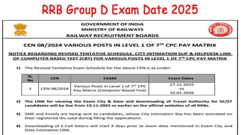 RRB Group D Exam Date 2025
