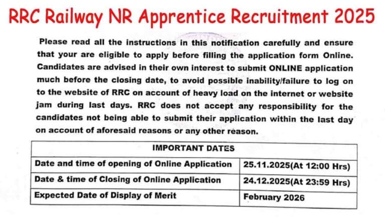 RRC Railway NR Apprentice Recruitment 2025