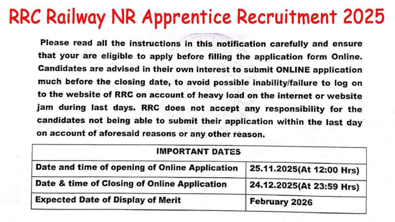 RRC Railway NR Apprentice Recruitment 2025