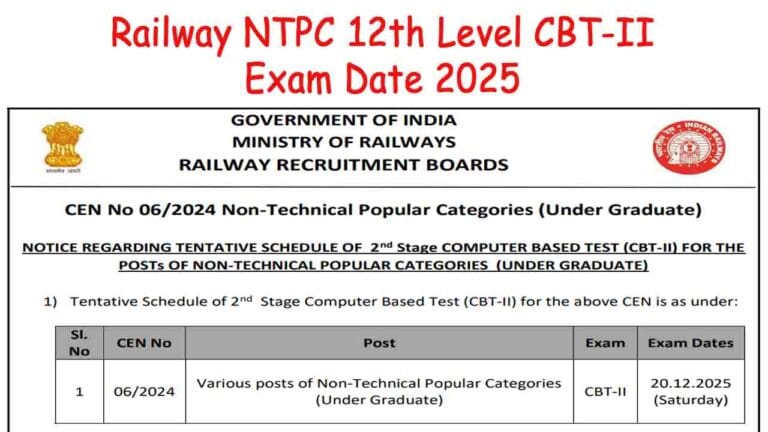 Railway NTPC 12th Level CBT-II Exam Date 2025