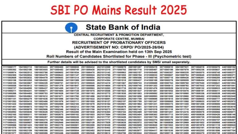 SBI PO Mains Result 2025
