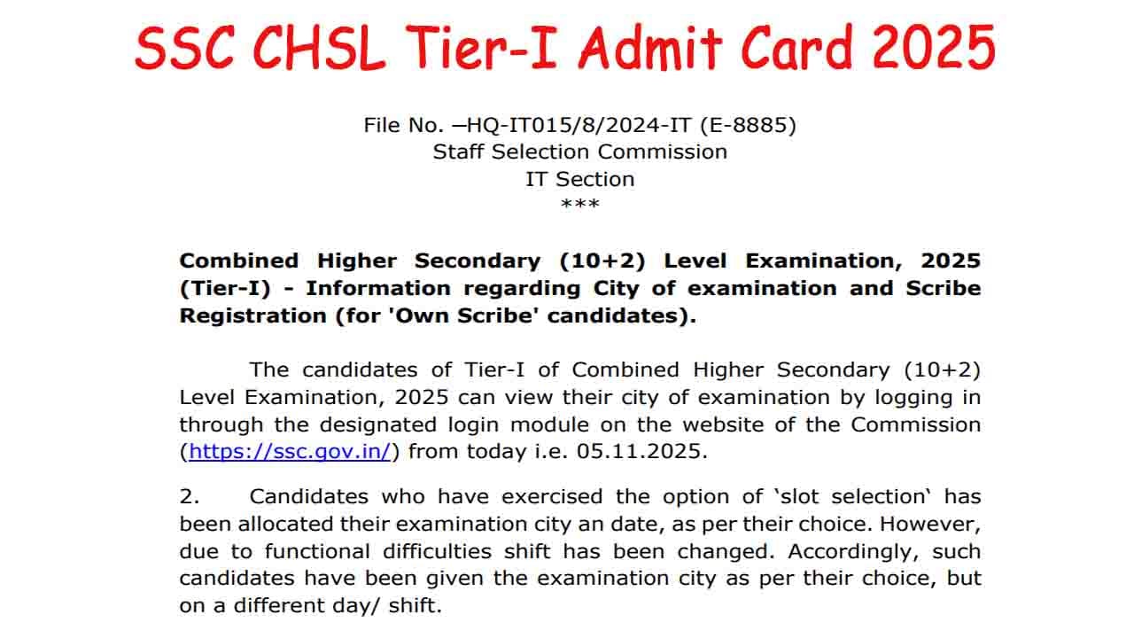 SSC CHSL Tier-I Admit Card 2025