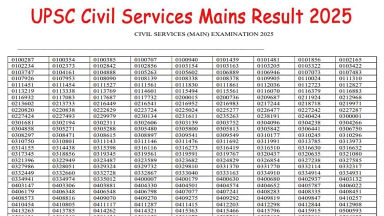 UPSC Civil Services Mains Result 2025