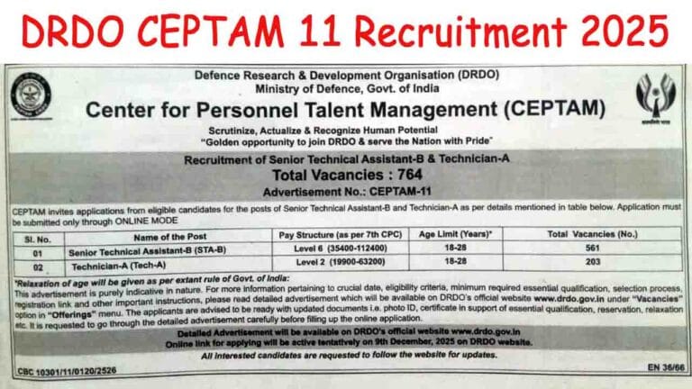 DRDO CEPTAM 11 Recruitment 2025