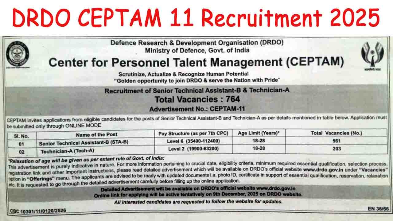 DRDO CEPTAM 11 Recruitment 2025