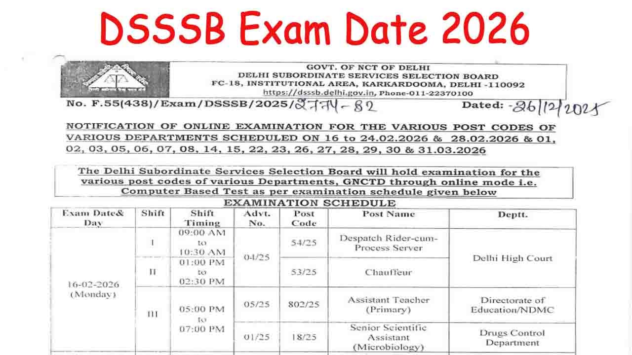 DSSSB Exam Date 2026