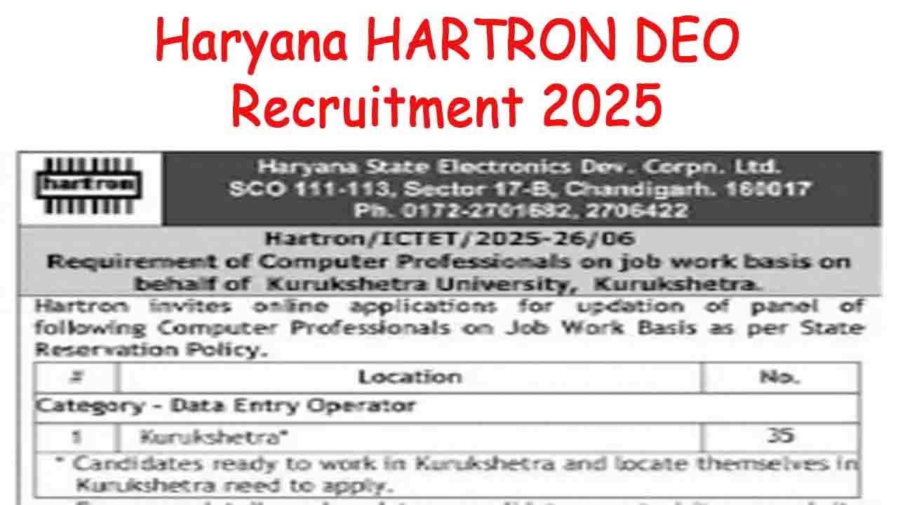 Haryana HARTRON DEO Recruitment 2025