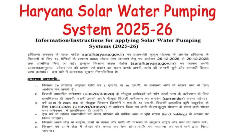 Haryana Solar Water Pumping System 2025-26
