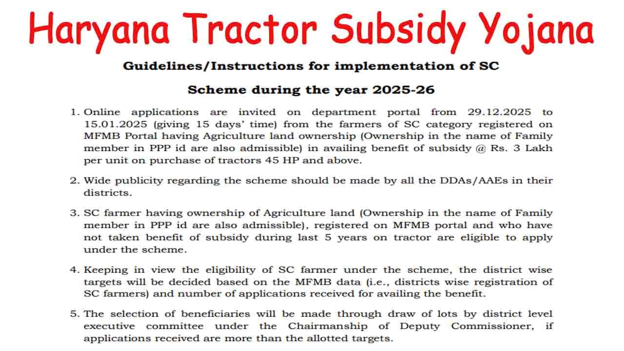 Haryana Tractor Subsidy Yojana