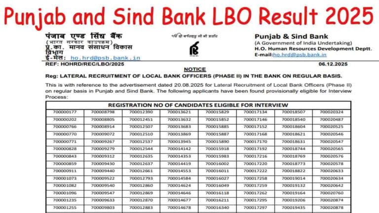 Punjab and Sind Bank LBO Result 2025