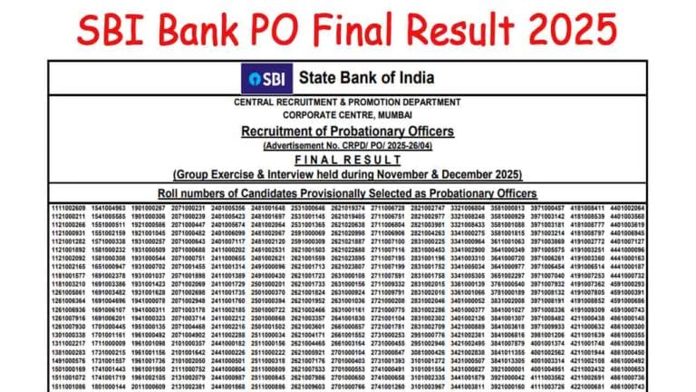 SBI Bank PO Final Result 2025