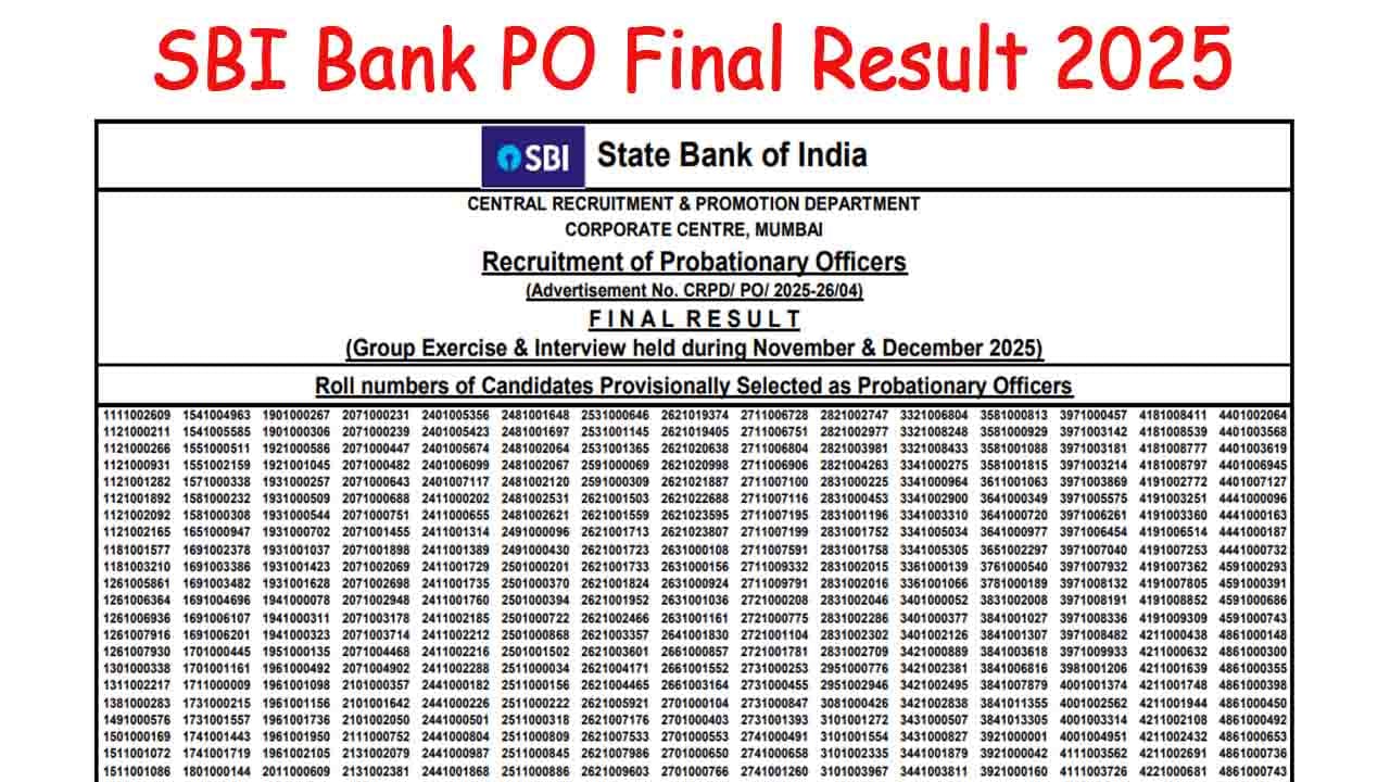 SBI Bank PO Final Result 2025