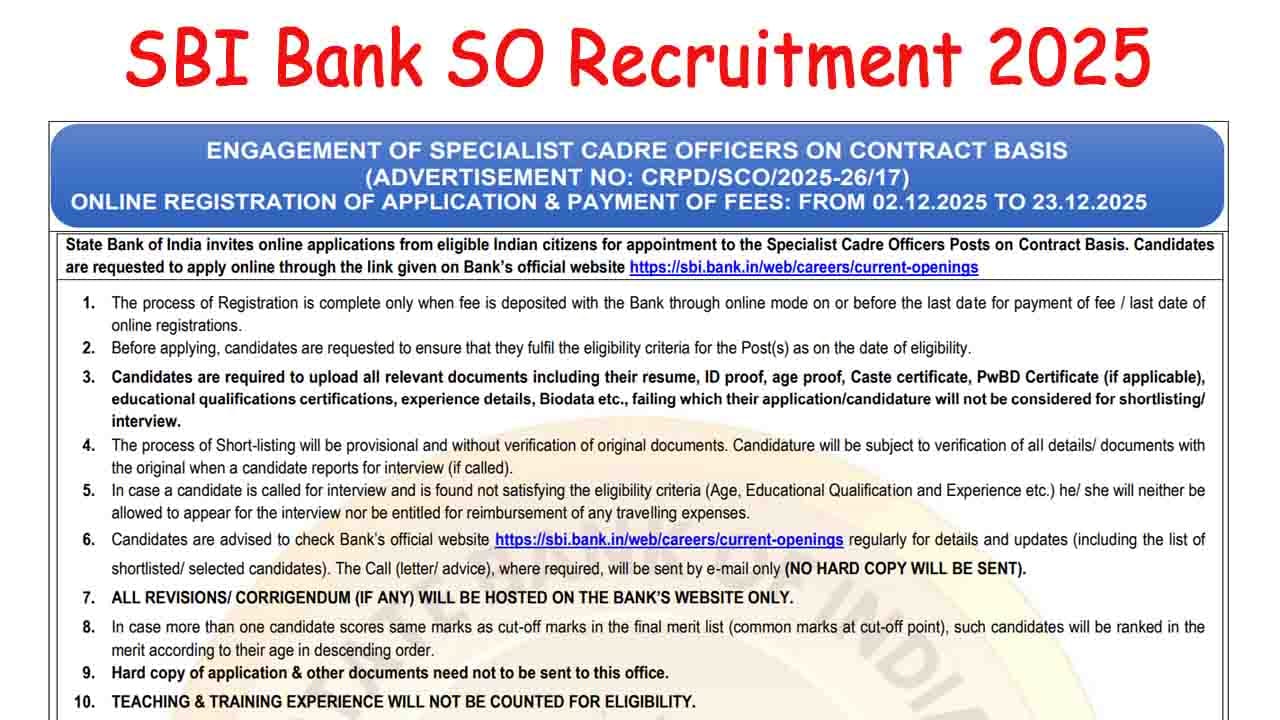 SBI Bank SO Recruitment 2025