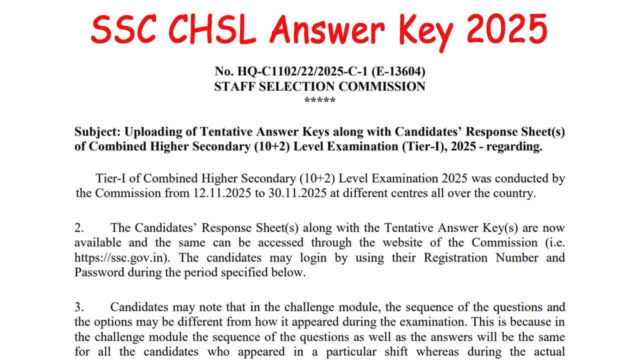 SSC CHSL Answer Key 2025