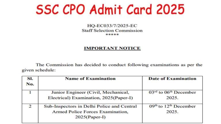 SSC CPO Admit Card 2025