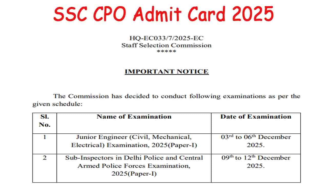 SSC CPO Admit Card 2025