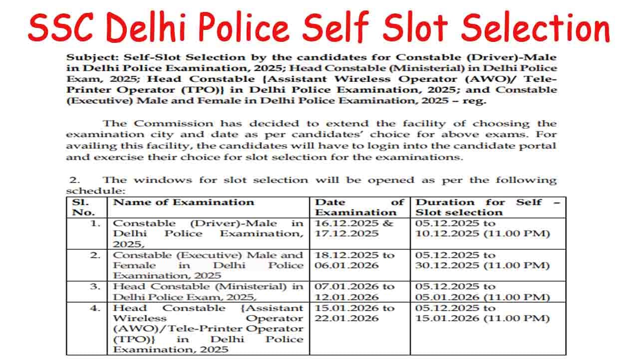 SSC Delhi Police Self Slot Selection 2025