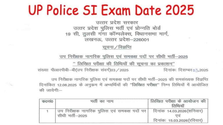 UP Police SI Exam Date 2025